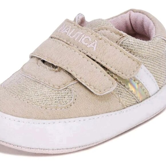 Nautica Other - (SOLD OB FB) NAUTICA Baby Girl Pre-walker,Crib Sneakers "Tiny Hull" Camel & Gold